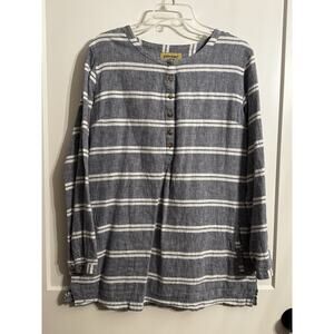 Rustic Ridge Blue White Stripe Linen Blend Tunic Top Sz L Coverup LagenLook